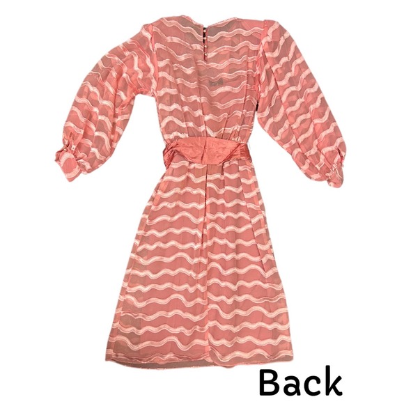 1980s Sheer Pink Striped Dress with Balloon Sleeves / Women’s XS * - Picture 3 of 5
